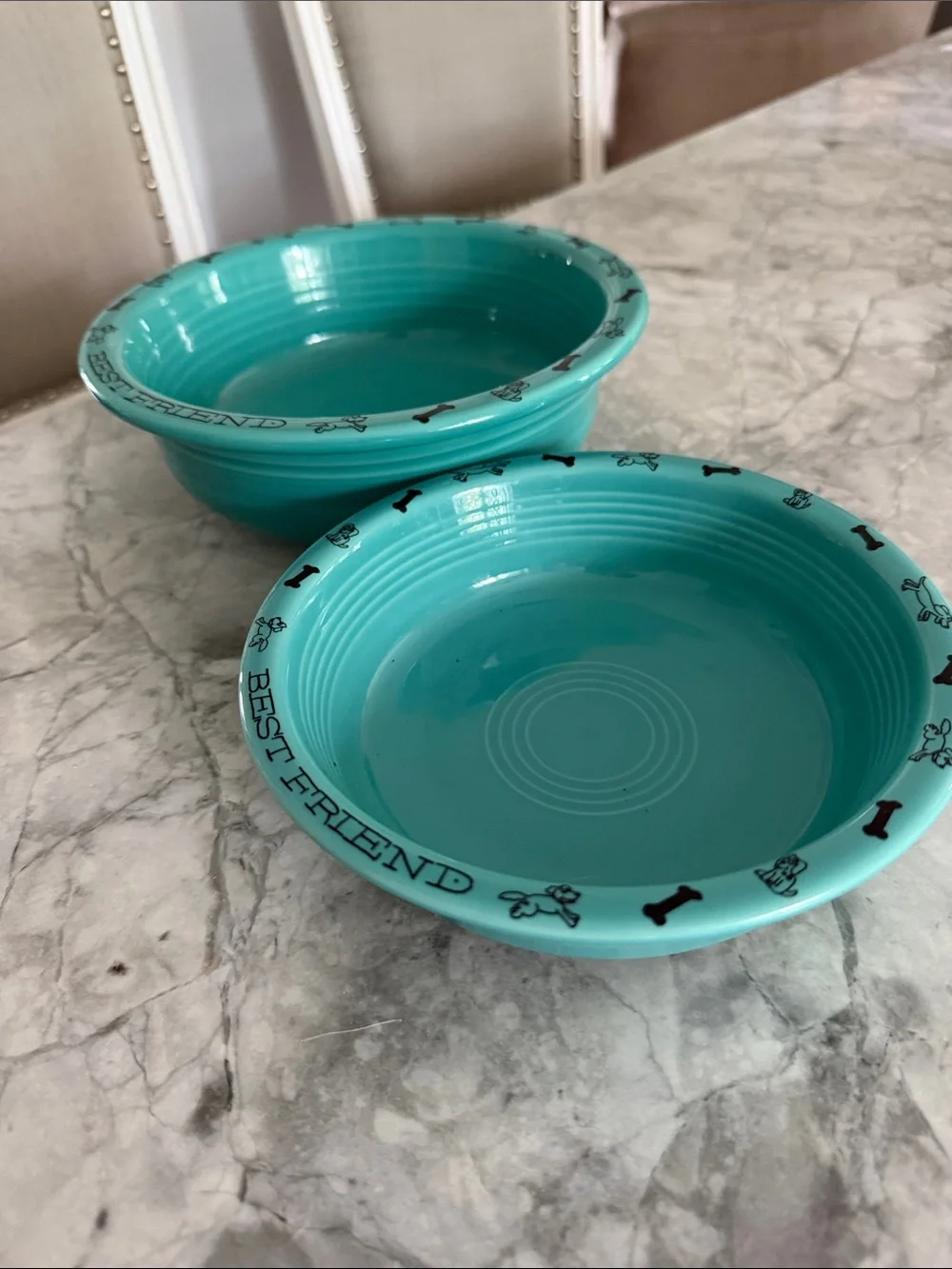 Fiesta Teal Ceramic Pet Bowl with Dog Motifs
